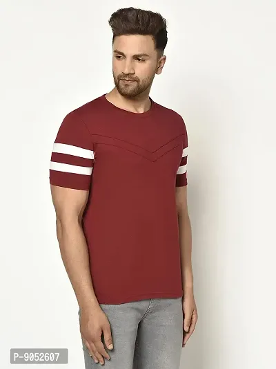 Glito Men's Round Neck Maroon Color Stylish Stripe T-Shirt-thumb2