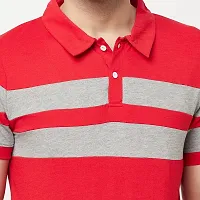 Glito Men Striped Polo Collar T-Shirt(Red)-thumb4