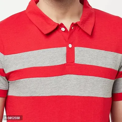 Glito Men Striped Polo Collar T-Shirt(Red)-thumb5