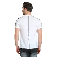 Glito Men's Round Neck Slim Fit Half Sleeve T-Shirts with Tape on Shoulder and Arm - White,-thumb1