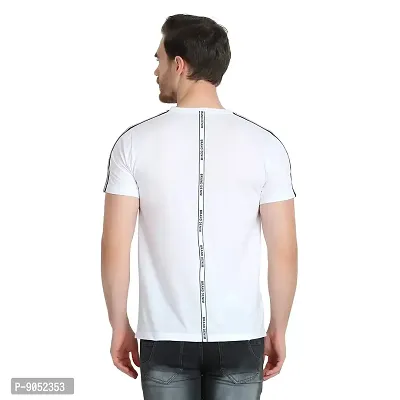 Glito Men's Round Neck Slim Fit Half Sleeve T-Shirts with Tape on Shoulder and Arm - White,-thumb2