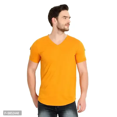 Glito Men's Mustard Yellow Regular Fit Half Sleeve T-Shirt with Zip Detail for Men/T-Shirt's for Men (Mustard)-thumb3