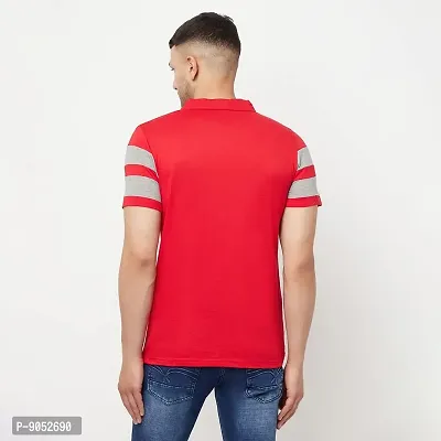 Glito Men Striped Polo Collar T-Shirt(Red)-thumb2