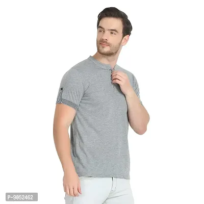 Glito Men's Attractive Grey-Colour Hanley-Neck Fashionable Half Sleeve T-Shirt for Men (Grey)-thumb4