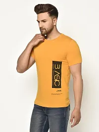 Glito Men's Round Neck Solid Mustard with Front Print T-Shirt-thumb1