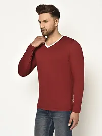 Glito Men's Solid Maroon V-Neck Full Sleeve Tshirt for Men-thumb1