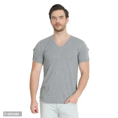 Glito Men's Grey Regular Fit Half Sleeve T-Shirt with Zip Detail for Men/T-Shirt's for Men (Grey)-thumb0