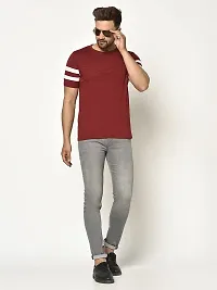 Glito Men's Round Neck Maroon Color Stylish Stripe T-Shirt-thumb4