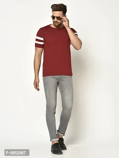 Glito Men's Round Neck Maroon Color Stylish Stripe T-Shirt-thumb5