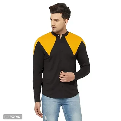 Glito Men's Regular Fit Stylish Casual Black  Yellow Full Sleeve Shirt