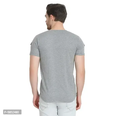 Glito Men's Grey Regular Fit Half Sleeve T-Shirt with Zip Detail for Men/T-Shirt's for Men (Grey)-thumb4