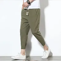 Glito Grey Stretchable Elasticated Waist Track Pants with Insert Pocket(Olive)-thumb3