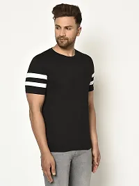 Glito Men's Round Neck Black Color Stylish Stripe T-Shirt-thumb1