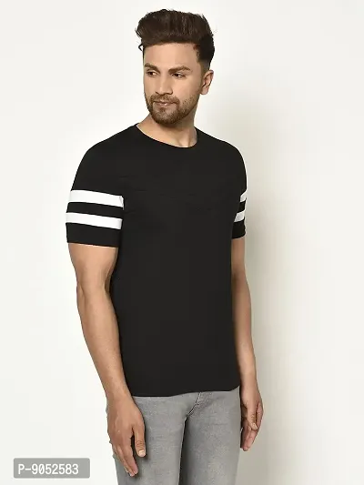 Glito Men's Round Neck Black Color Stylish Stripe T-Shirt-thumb2