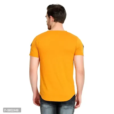 Glito Men's Mustard Yellow Regular Fit Half Sleeve T-Shirt with Zip Detail for Men/T-Shirt's for Men (Mustard)-thumb2