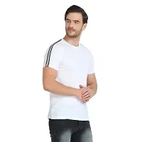 Glito Men's Round Neck Slim Fit Half Sleeve T-Shirts with Tape on Shoulder and Arm - White,-thumb3