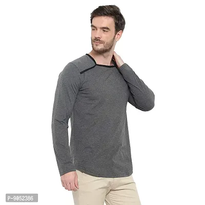 Glito Men's Casual Wear Slim Fit Full Sleeves Square Neck T-Shirts Grey Melange-thumb4