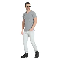 Glito Men's Grey Regular Fit Half Sleeve T-Shirt with Zip Detail for Men/T-Shirt's for Men (Grey)-thumb2