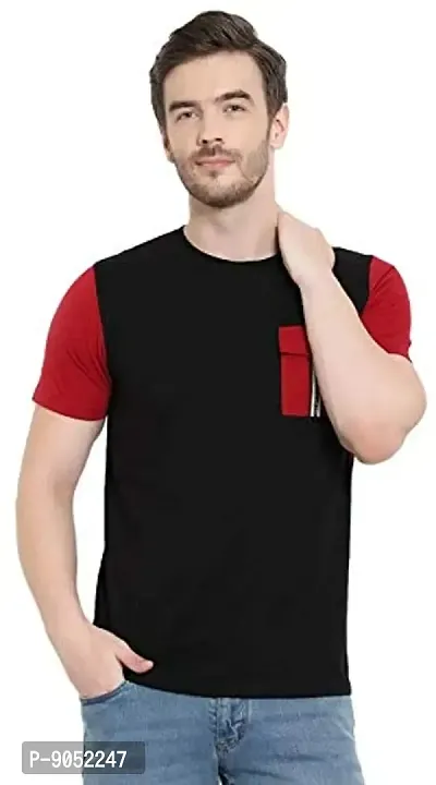 Glito Men's Round Neck Cotton Half Sleeves T-Shirt with Front Pocket in Maroon Colour-thumb0