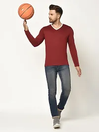 Glito Men's Solid Maroon V-Neck Full Sleeve Tshirt for Men-thumb4