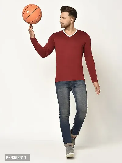 Glito Men's Solid Maroon V-Neck Full Sleeve Tshirt for Men-thumb5