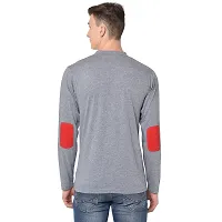 Glito Men's Gray with Red Arm Patch V Neck semi Collar Full Sleeve Slim Fit Stylish Cotton T-Shirt/T-Shirts for Men's-thumb3