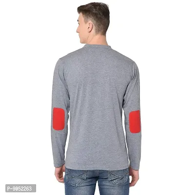 Glito Men's Gray with Red Arm Patch V Neck semi Collar Full Sleeve Slim Fit Stylish Cotton T-Shirt/T-Shirts for Men's-thumb4