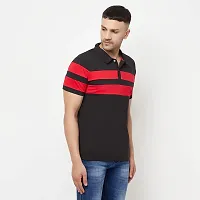 Glito Men Striped Polo Collar T-Shirt(Black)-thumb3