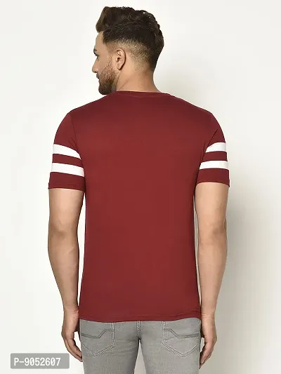 Glito Men's Round Neck Maroon Color Stylish Stripe T-Shirt-thumb4