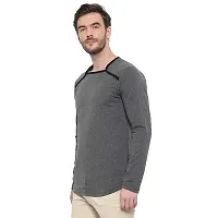 Glito Men's Casual Wear Slim Fit Full Sleeves Square Neck T-Shirts Grey Melange-thumb2