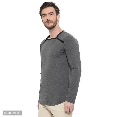 Glito Men's Casual Wear Slim Fit Full Sleeves Square Neck T-Shirts Grey Melange-thumb3