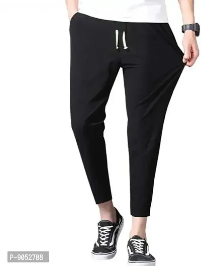 Glito Grey Stretchable Elasticated Waist Track Pants with Insert Pocket(Black)-thumb5