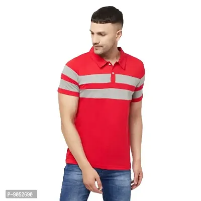 Glito Men Striped Polo Collar T-Shirt(Red)-thumb0