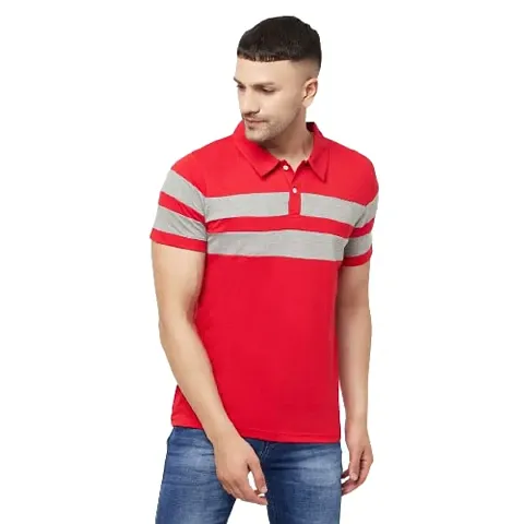 Glito Men Striped Polo Collar T-Shirt(Red)