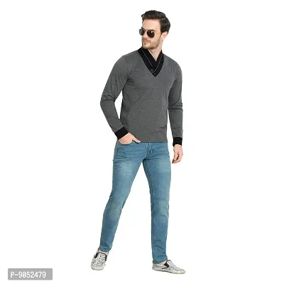 Glito Casual Slim Fit Cotton Fullsleeve Tshirt(Charcoal)-thumb5