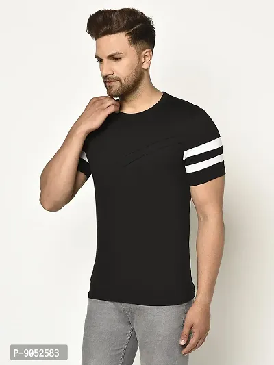 Glito Men's Round Neck Black Color Stylish Stripe T-Shirt-thumb3