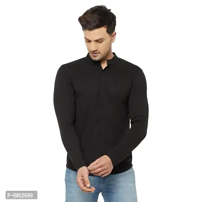 Glito Store Mens Solid Cotton Mandarin Full Sleeve Black Shirts