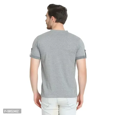 Glito Men's Attractive Grey-Colour Hanley-Neck Fashionable Half Sleeve T-Shirt for Men (Grey)-thumb2