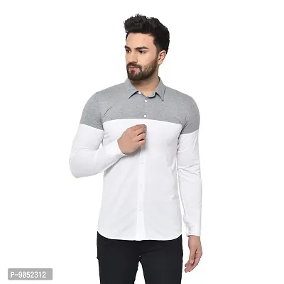 Glito Men's Cotton Slim Fit Collar Shirts in White  Grey Color-thumb0