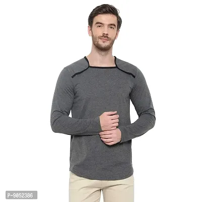 Glito Men's Casual Wear Slim Fit Full Sleeves Square Neck T-Shirts Grey Melange