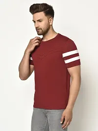 Glito Men's Round Neck Maroon Color Stylish Stripe T-Shirt-thumb2