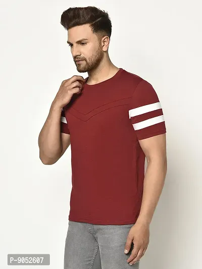 Glito Men's Round Neck Maroon Color Stylish Stripe T-Shirt-thumb3