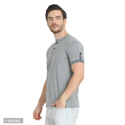 Glito Men's Attractive Grey-Colour Hanley-Neck Fashionable Half Sleeve T-Shirt for Men (Grey)-thumb3