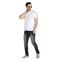 Glito Men's Round Neck Slim Fit Half Sleeve T-Shirts with Tape on Shoulder and Arm - White,-thumb4