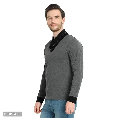 Glito Casual Slim Fit Cotton Fullsleeve Tshirt(Charcoal)-thumb3