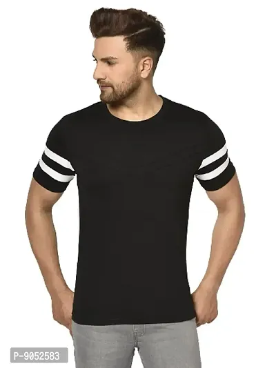 Glito Men's Round Neck Black Color Stylish Stripe T-Shirt