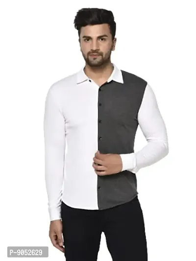 Glito Men's Cotton Regular Fit Collar Shirts in White  Charcoal Color-thumb0