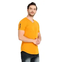 Glito Men's Mustard Yellow Regular Fit Half Sleeve T-Shirt with Zip Detail for Men/T-Shirt's for Men (Mustard)-thumb3