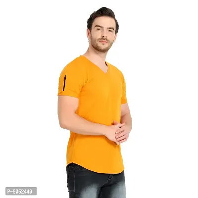 Glito Men's Mustard Yellow Regular Fit Half Sleeve T-Shirt with Zip Detail for Men/T-Shirt's for Men (Mustard)-thumb4