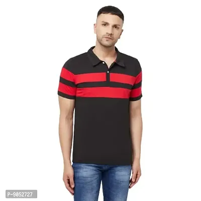 Glito Men Striped Polo Collar T-Shirt(Black)